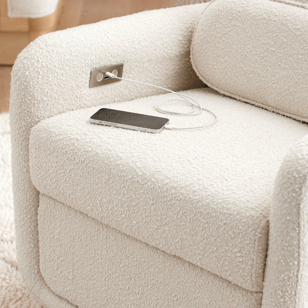 ARC Electronic Recliner & Swivel Glider in Ivory Boucle with USB Port